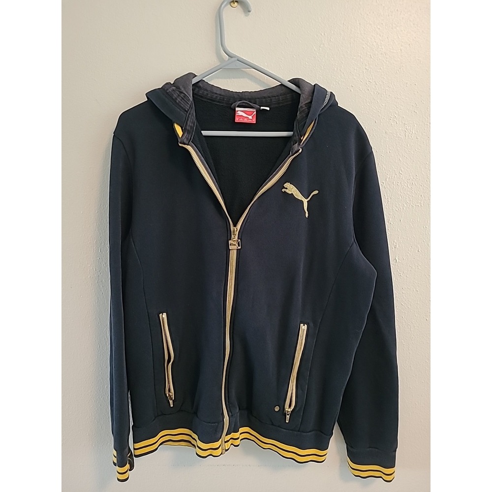 Puma Metal Baseball Hooded Zip Jacket Mens Medium Black Gold Style : 564822‎